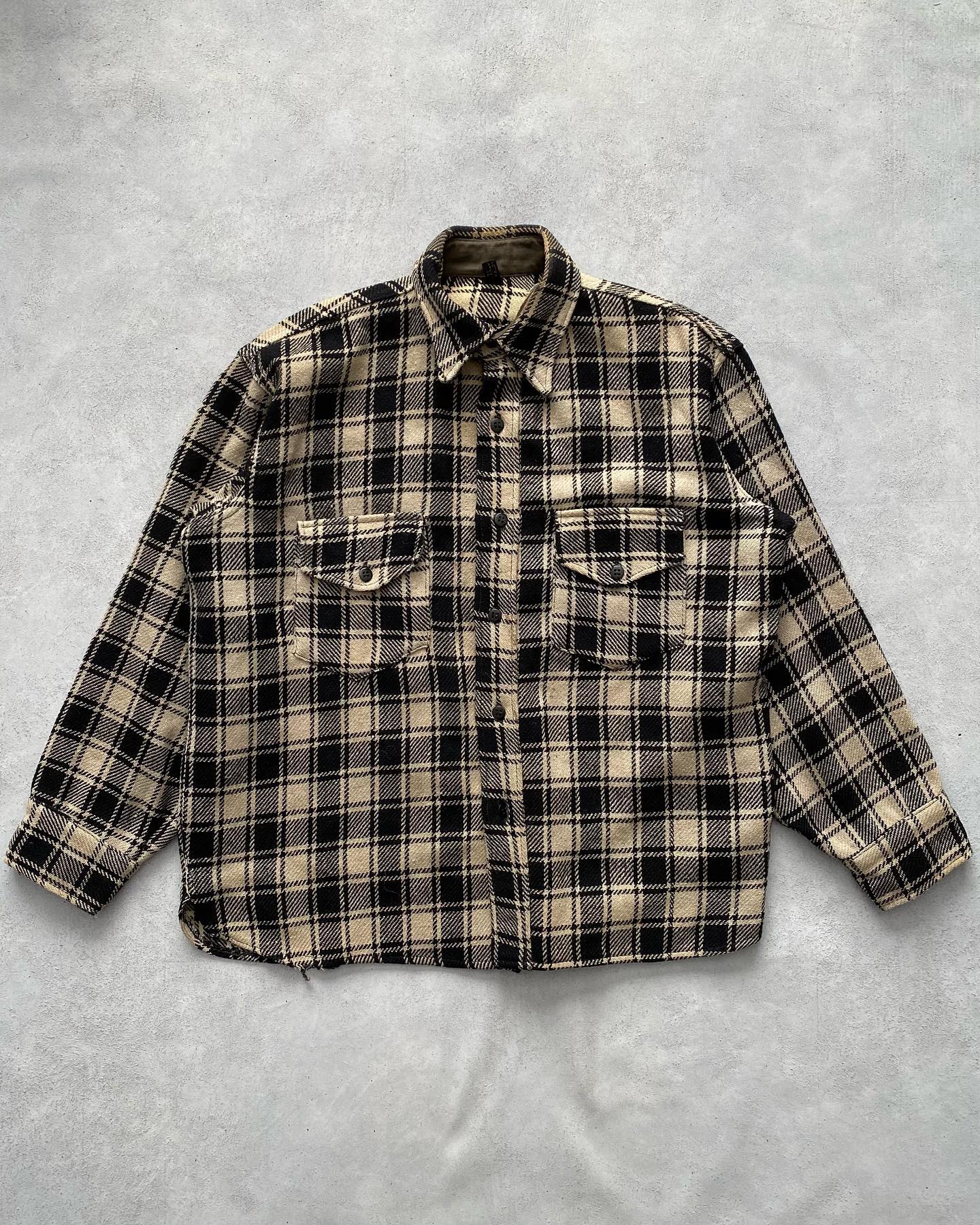 1980s - Blue/Beige Five Brother Plaid Flannel - M - 11