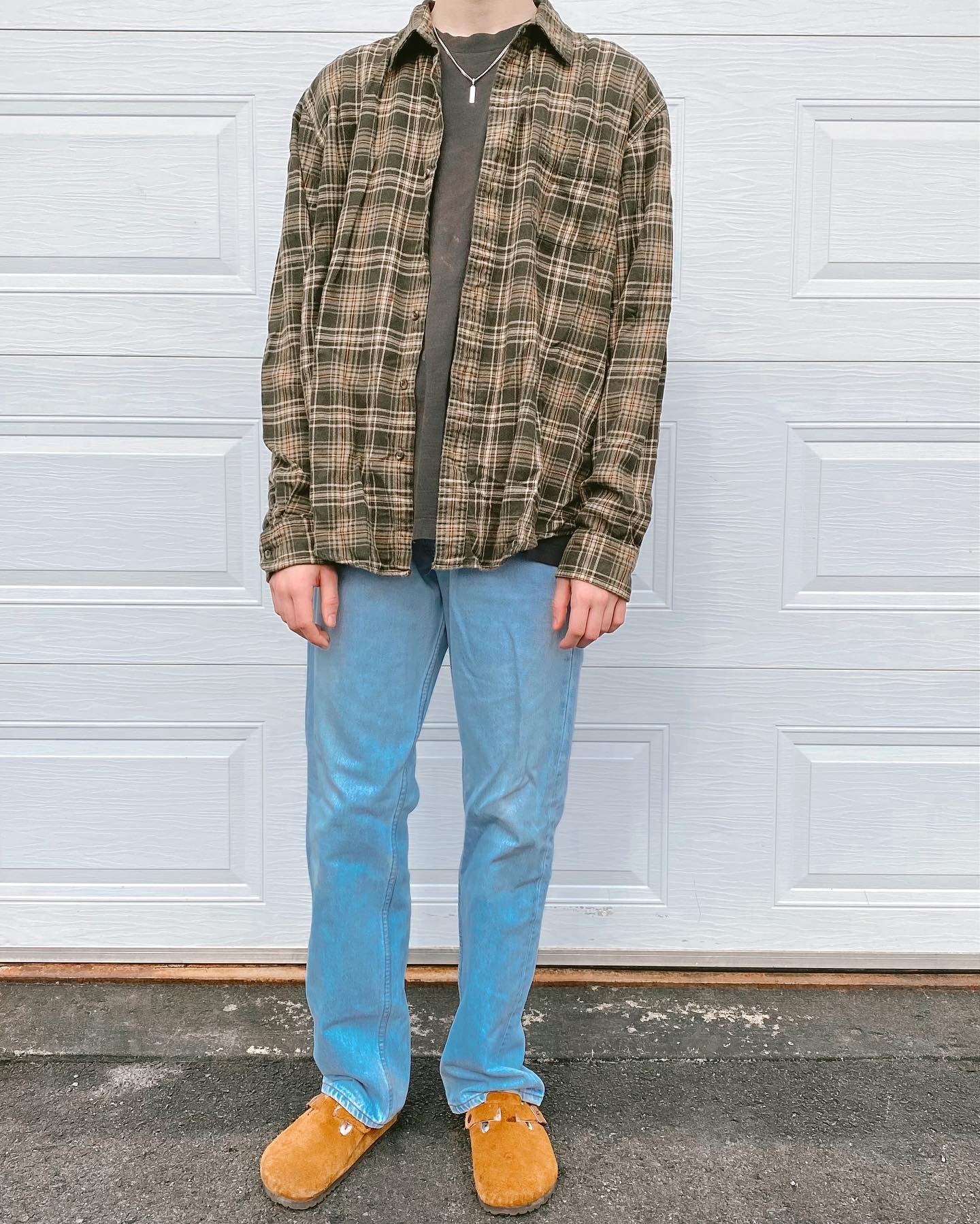 1980s - Blue/Beige Five Brother Plaid Flannel - M - 9