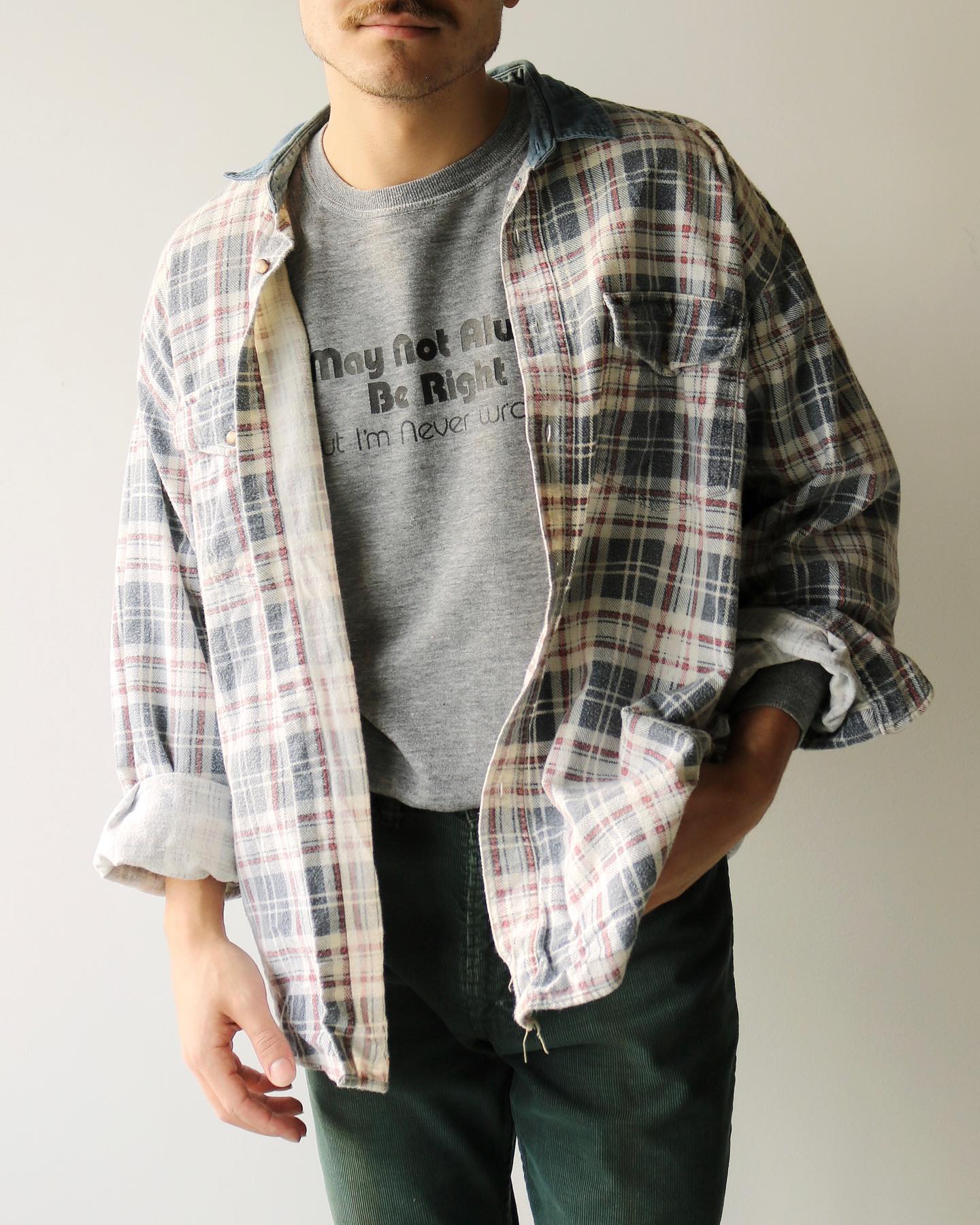 1980s - Blue/Beige Five Brother Plaid Flannel - M - 8