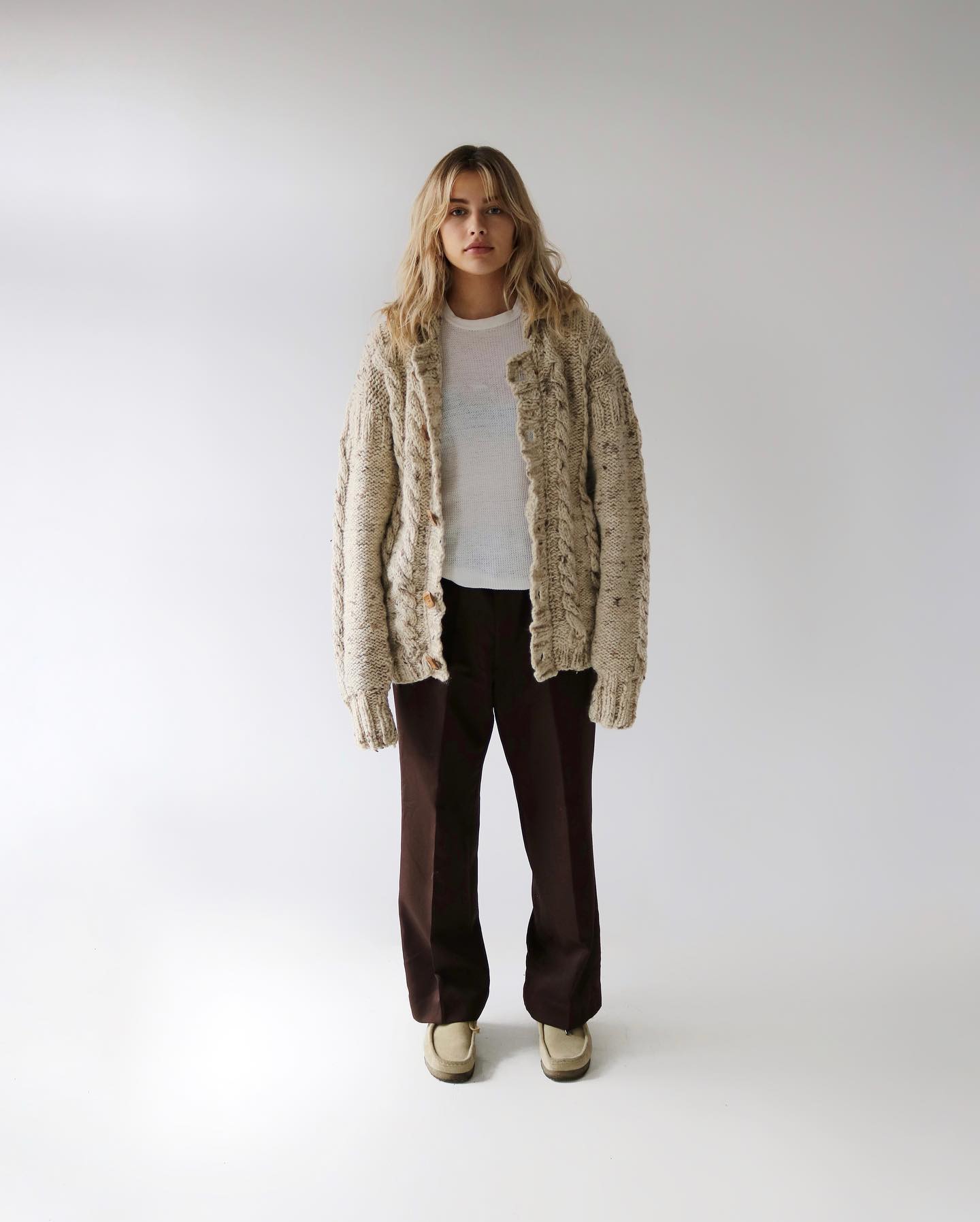 1980s - Cream Handknit Cardigan - (W)M - 6