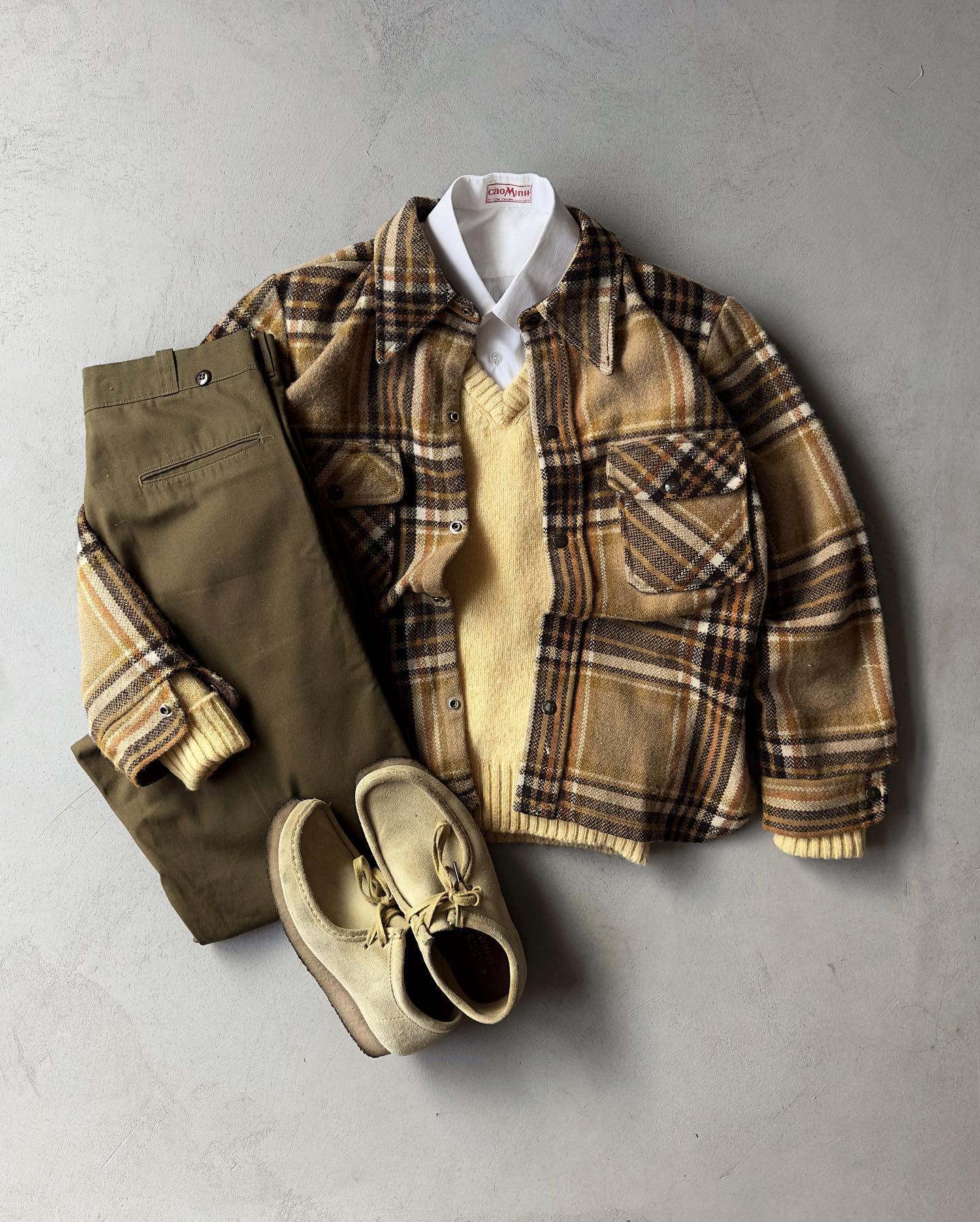 1980s - Blue/Beige Five Brother Plaid Flannel - M - 6