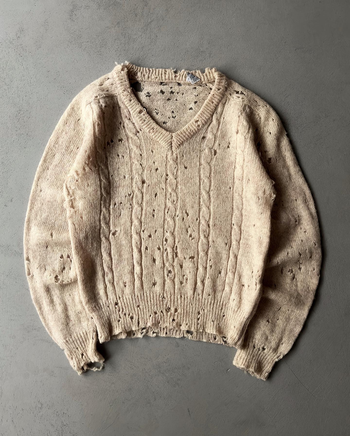 1970s - Cream Handknit Wool Cardigan - L/XL - 8