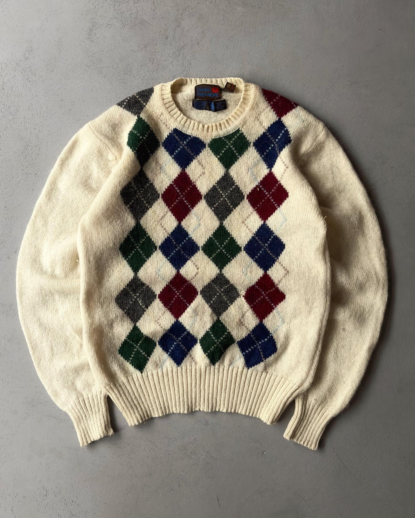 1990s - Distressed Mint J.Crew Argyle Sweater - XL - 10