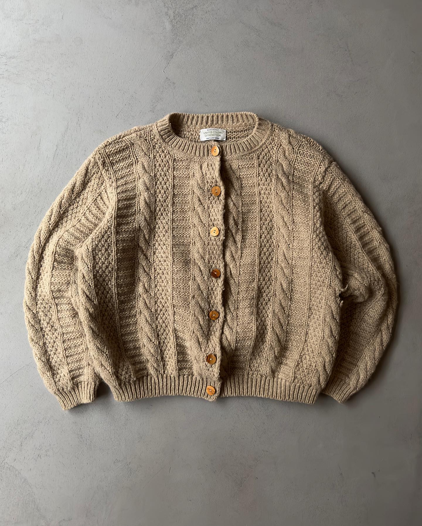 1980s - Cream Handknit Cardigan - (W)M - 8