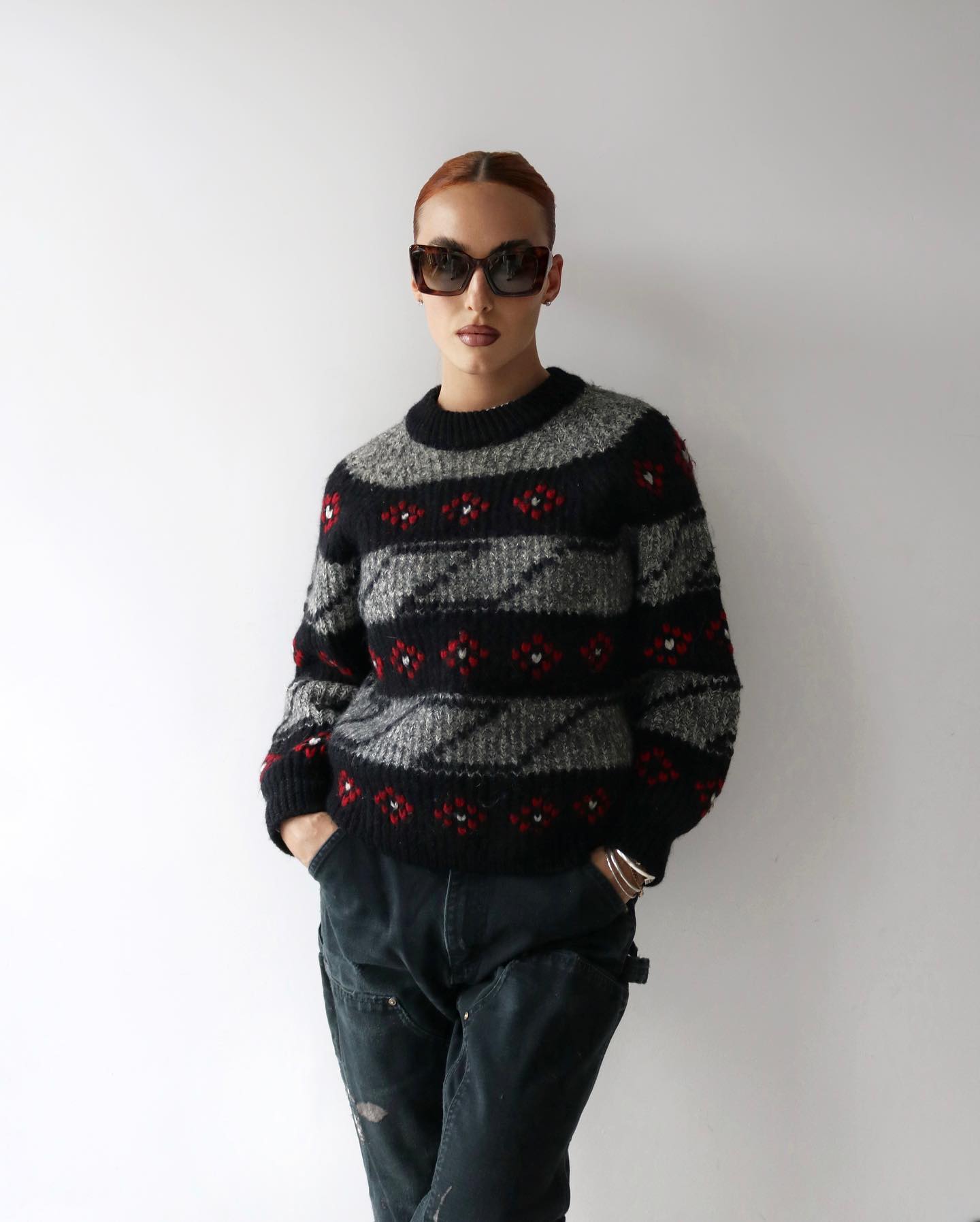 1960s - Distressed Red Nordic Sweater - M - 8