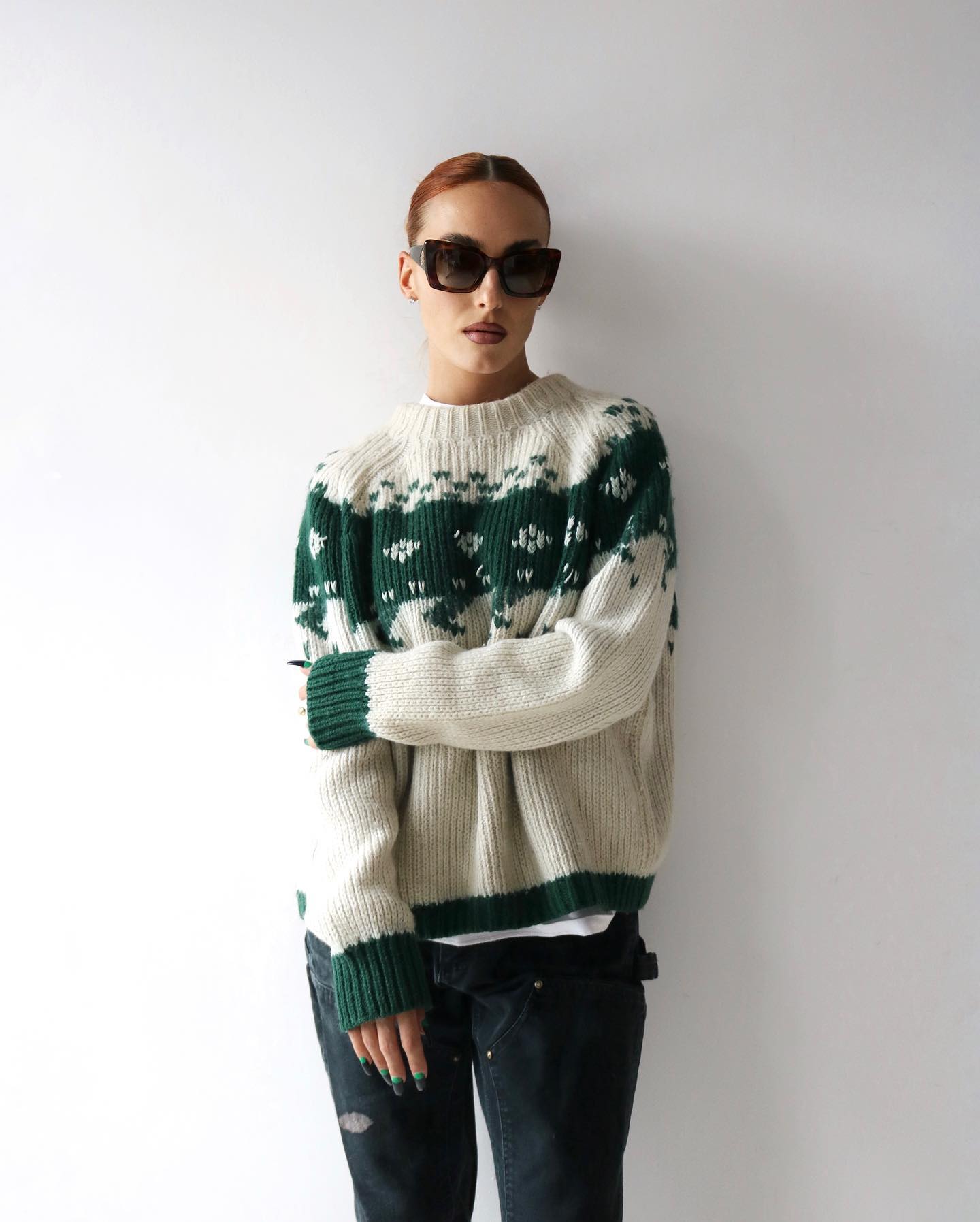 1960s - Distressed Red Nordic Sweater - M - 6
