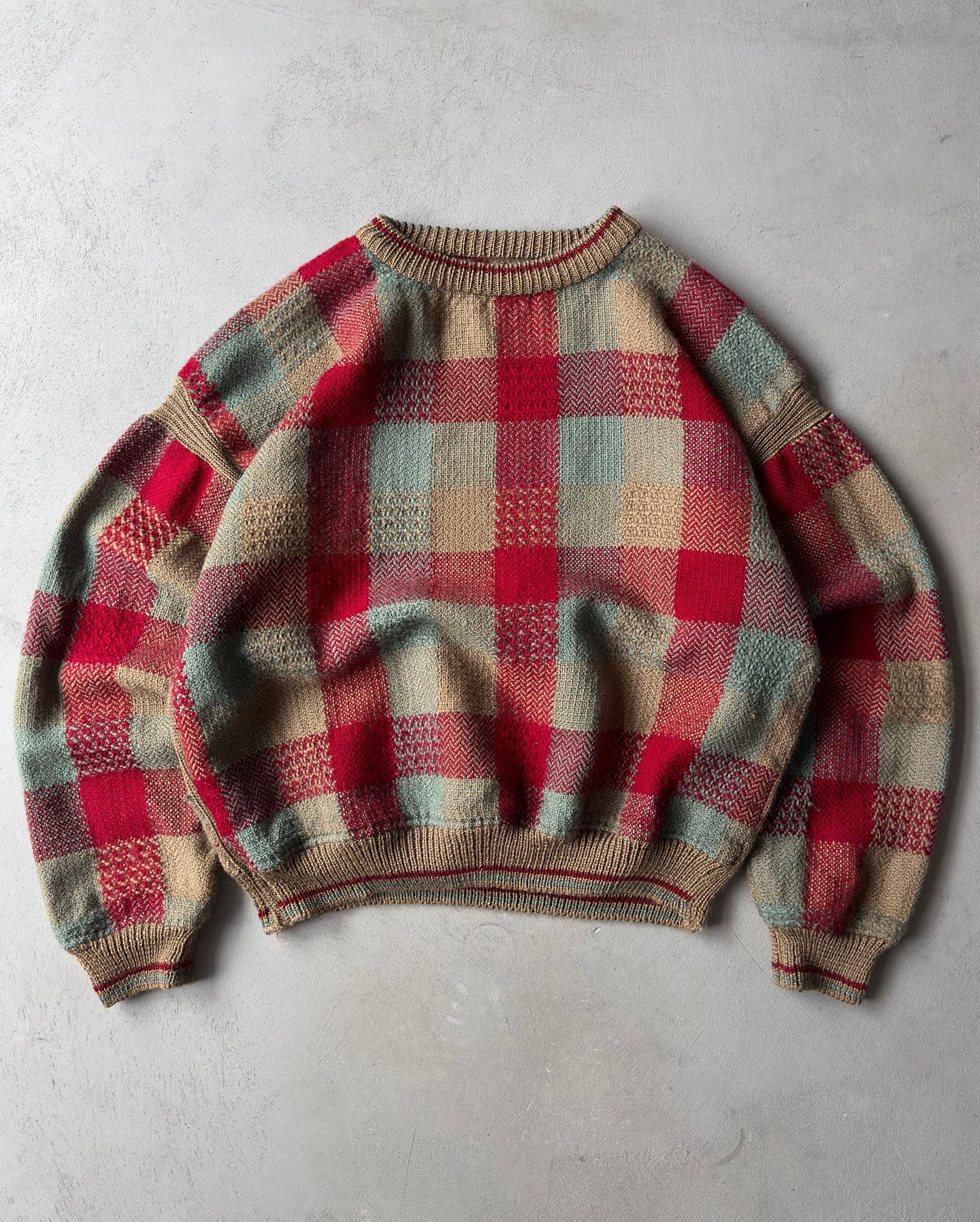 1990s - Distressed Mint J.Crew Argyle Sweater - XL - 6