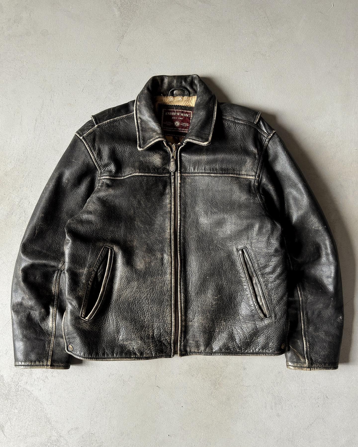 1980s - Faded Grey Leather Jacket - M - 10