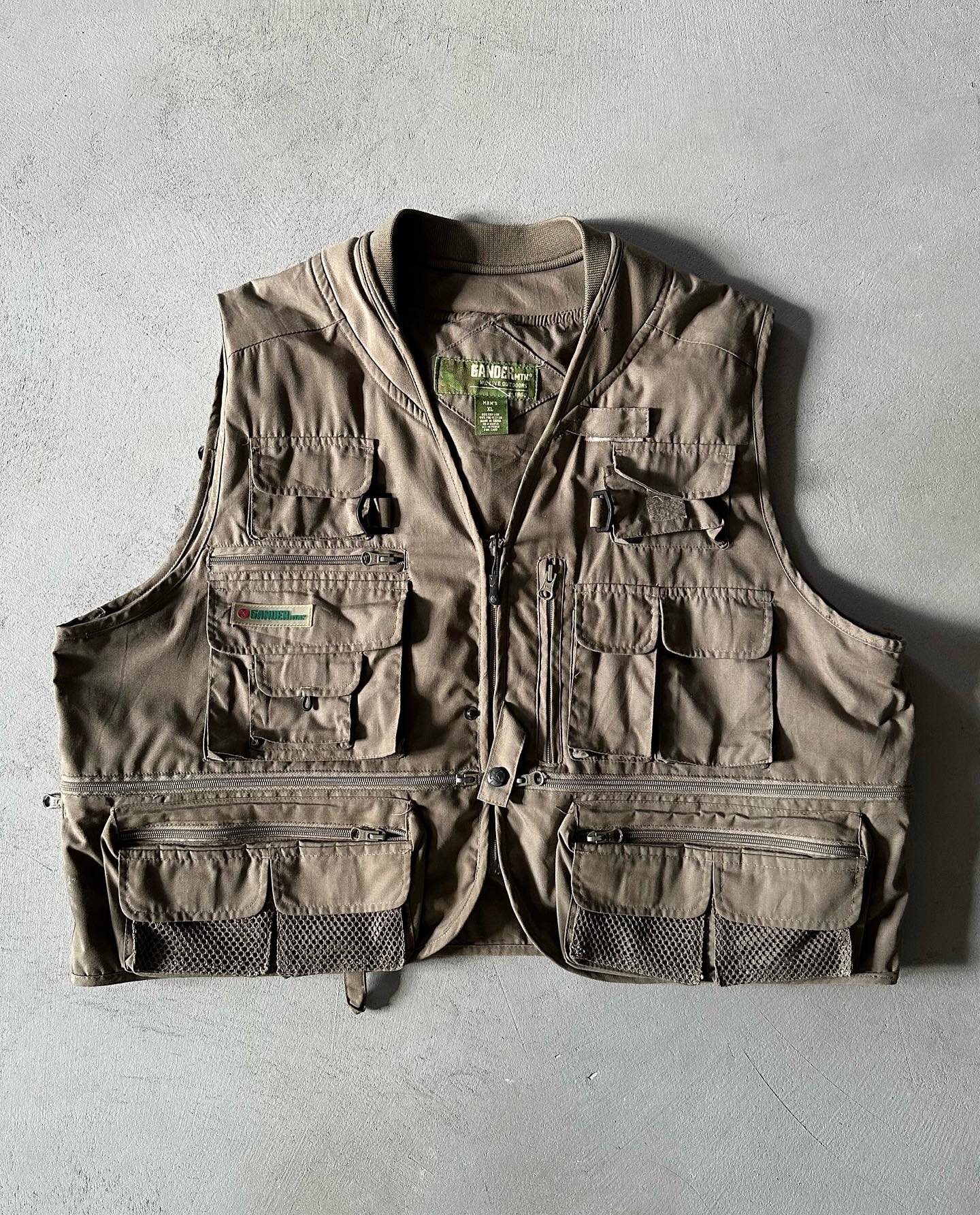 1990s - Khaki Multi Pockets Fishing Vest - XL - 10