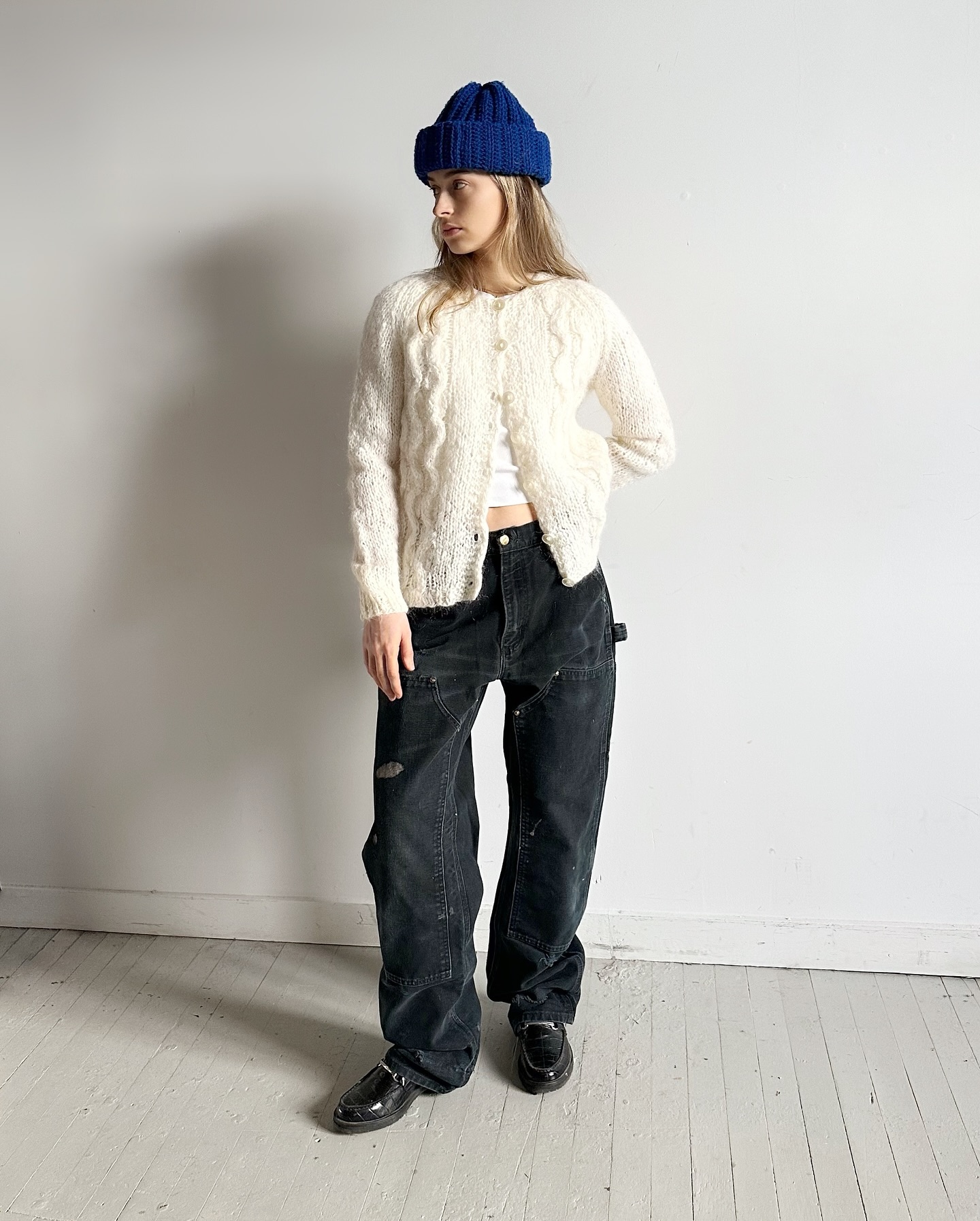 1980s - Cream Handknit Cardigan - (W)M - 5