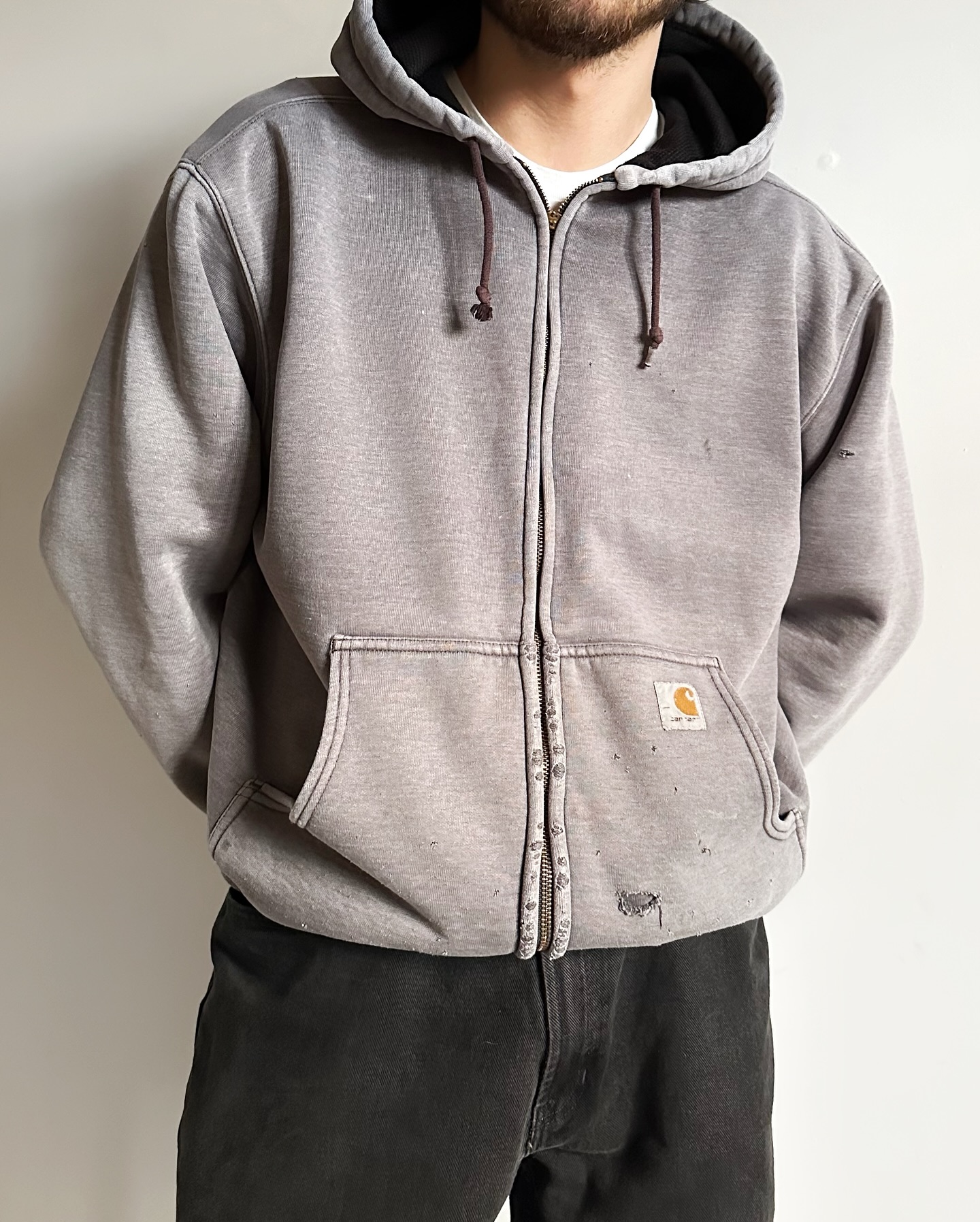 1990s - Distressed Red Carhartt Zip Up Hoodie - M - 8