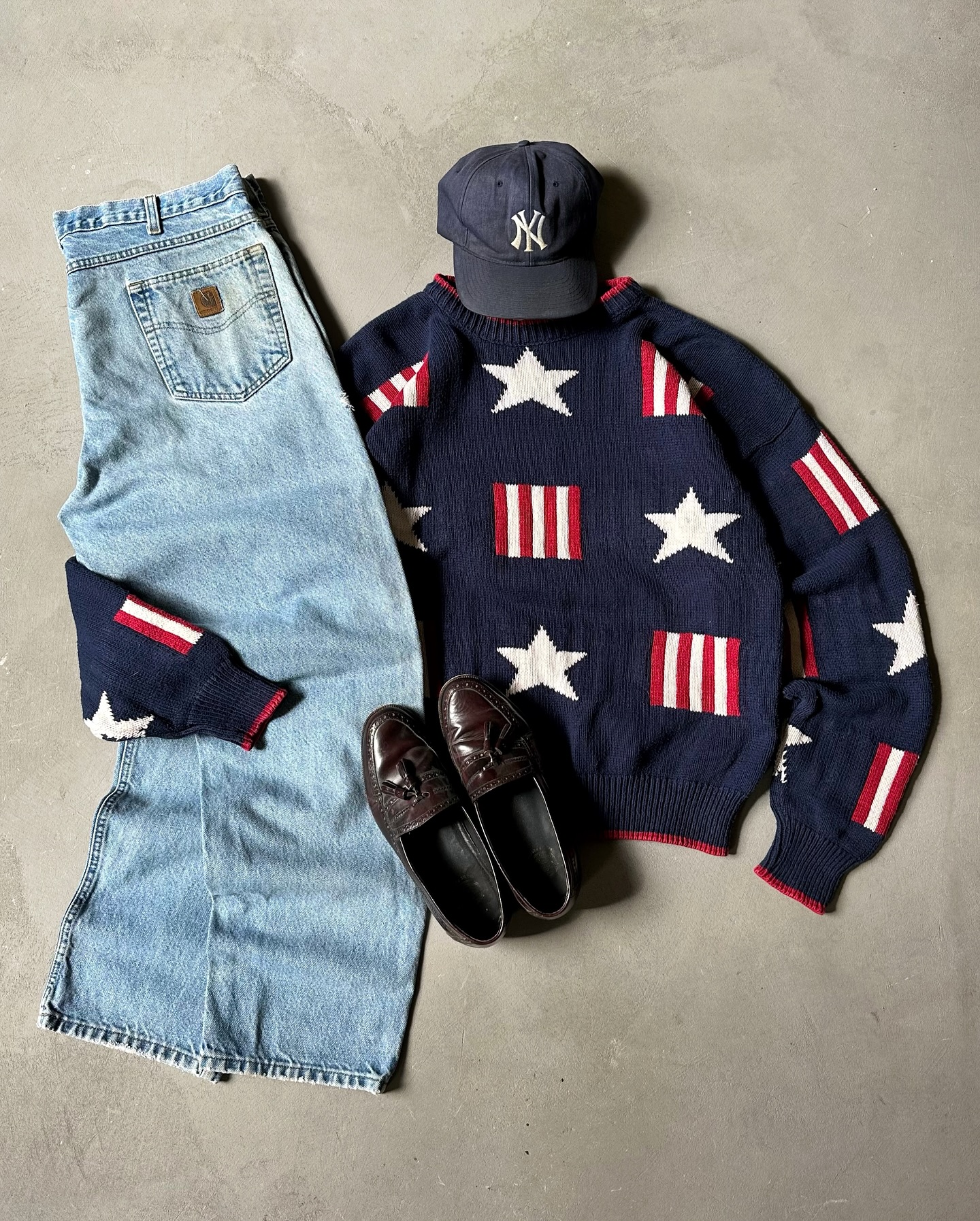 1990s - Navy/Red USA Sweater - L - 9