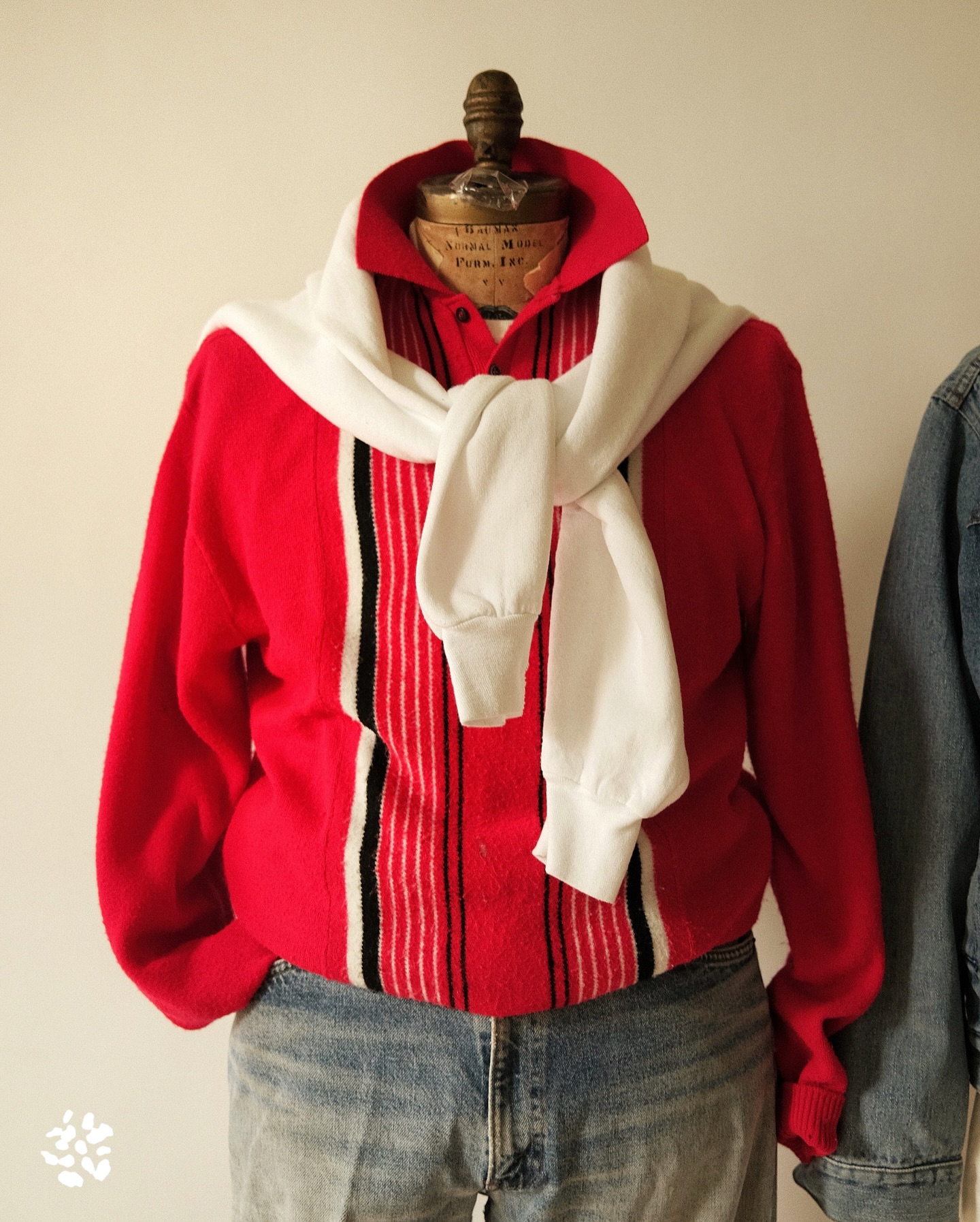 1960s - Red Striped Orlon Longsleeve Polo - L - 7