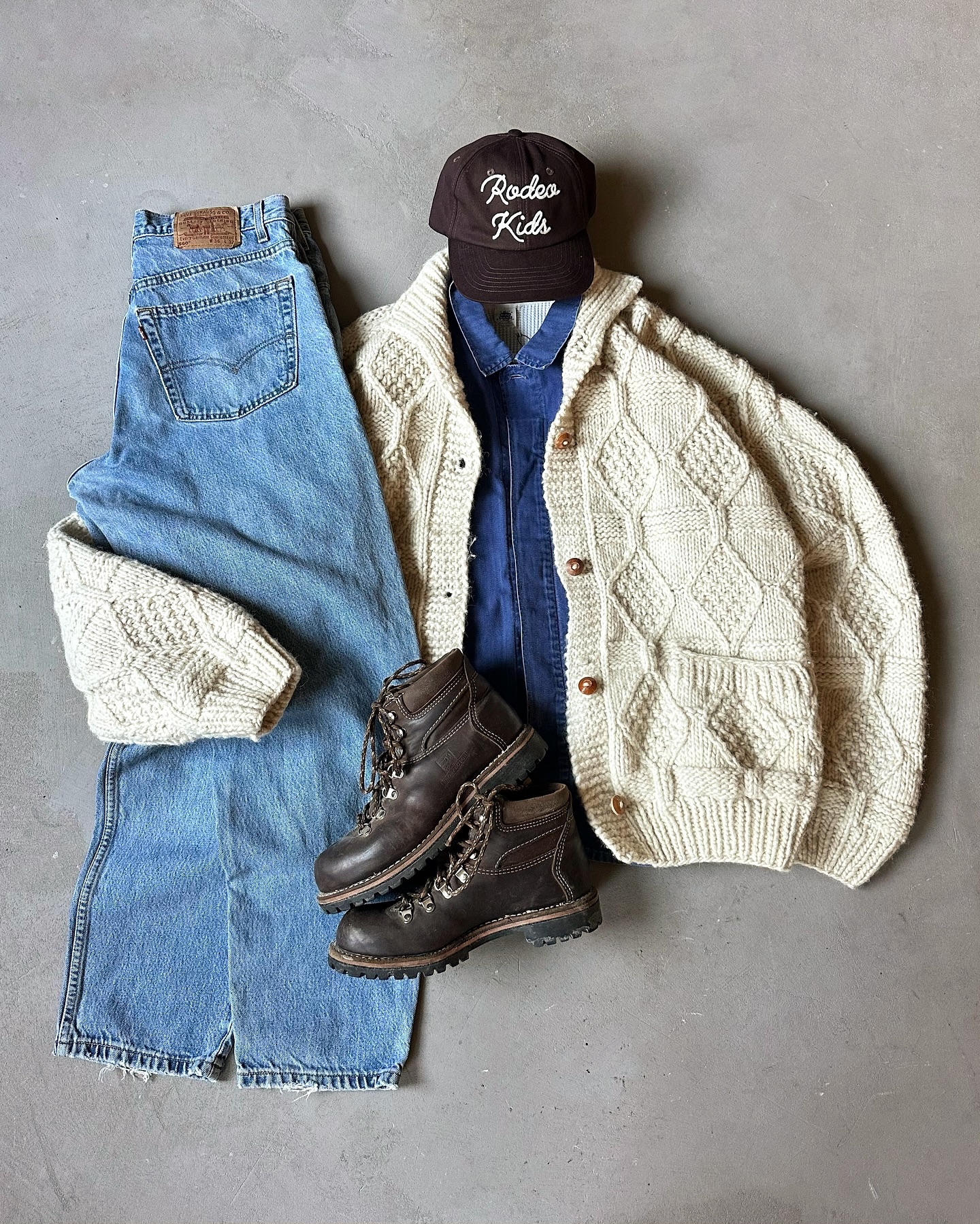 1980s - Cream Handknit Cardigan - (W)M - 9