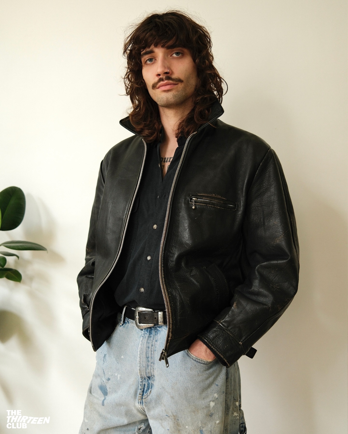 1970s - Distressed Black Portuguese Army Leather Jacket - L/XL - 10