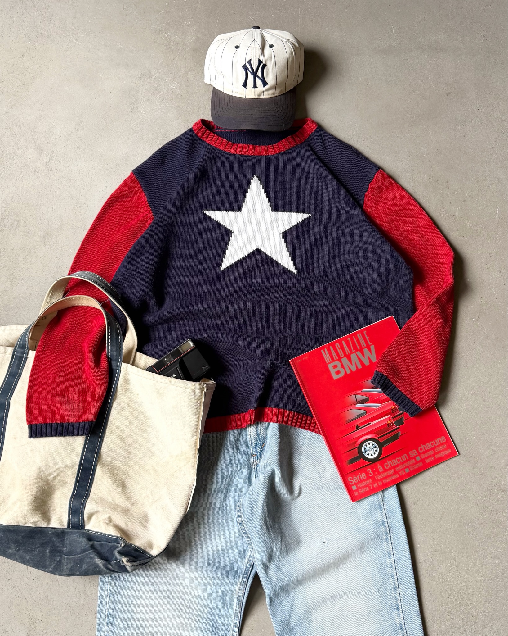 1990s - Navy/Red USA Sweater - L - 7