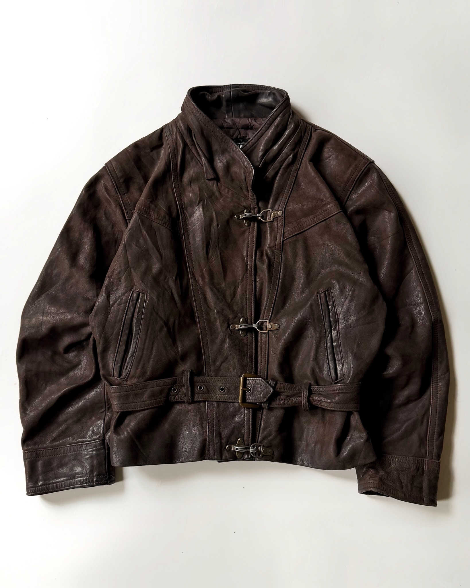 1990s - Black Fireman Leather Coat - S - 10