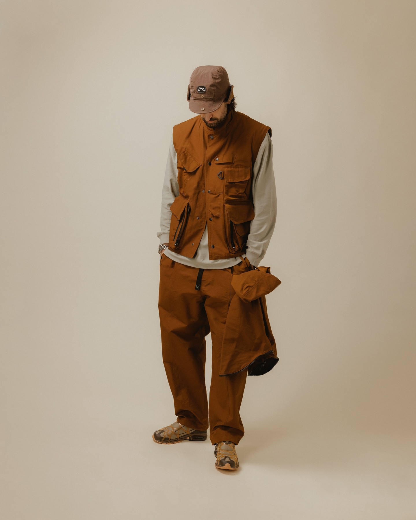 Merely Made - Premium Dual Fabric Contrast Wide Pants - Cocoa Brown - 11