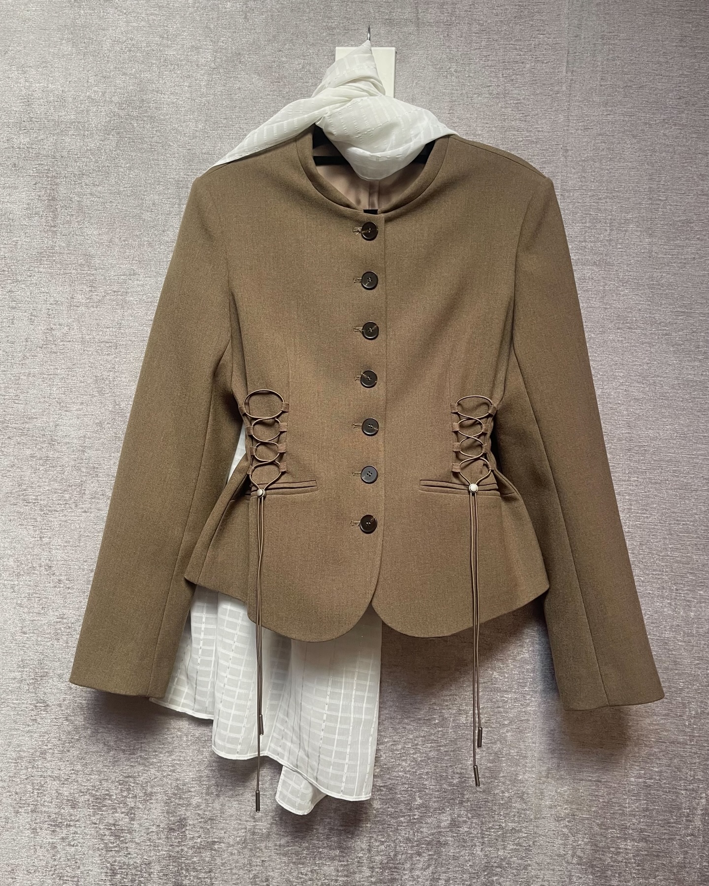 Tailored Cinch Blazer | Khaki Brown Melange - 6